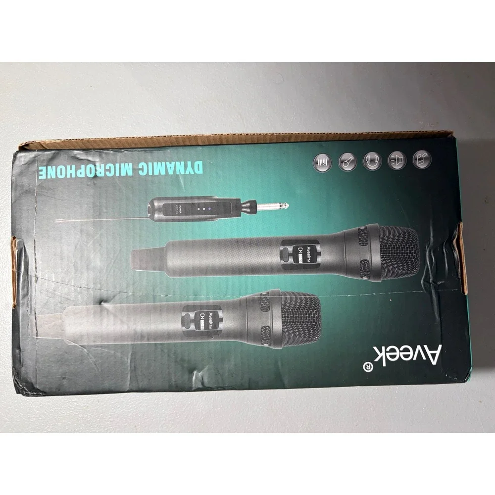 Aveek Wireless Dynamic Microphone System Dual Handheld Grey Karaoke Party Set
